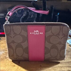 Coach Signature Brown and Pink Wristlet